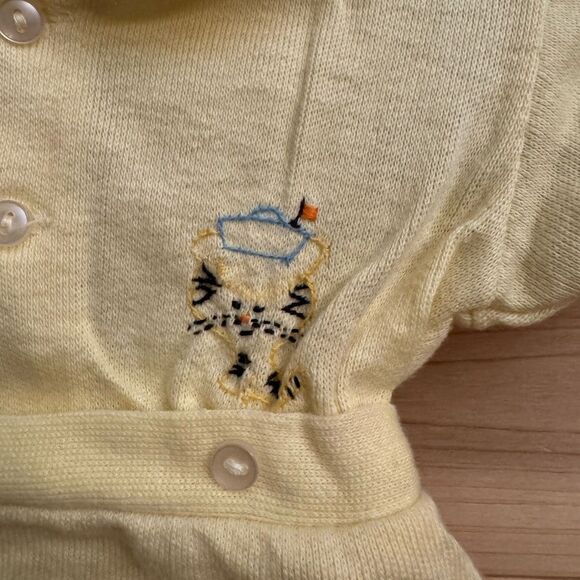 Vintage Baby Boy Newborn Bundle Yellow Blue Tan Collared Romper Outfit - Picture 8 of 16